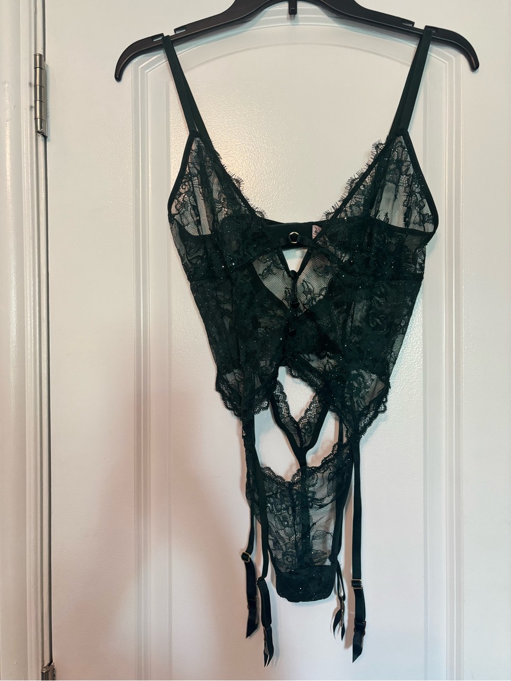 Victoria Secrete Lace Cutout Garter Teddy Bodysuit Green Medium